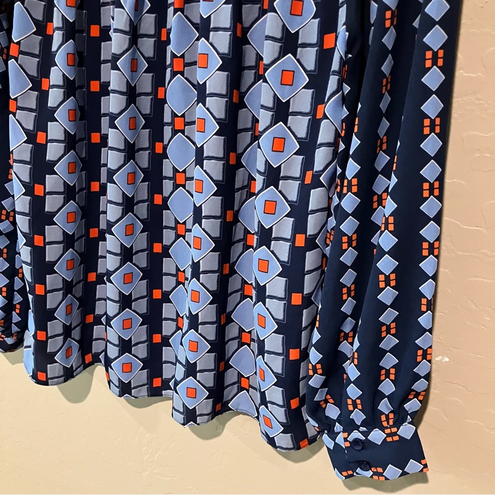 Jade Melody Tam Blue Navy Smocked Neck Tie Peasant Boho Long Sleeve Blouse Sz M - Picture 11 of 14